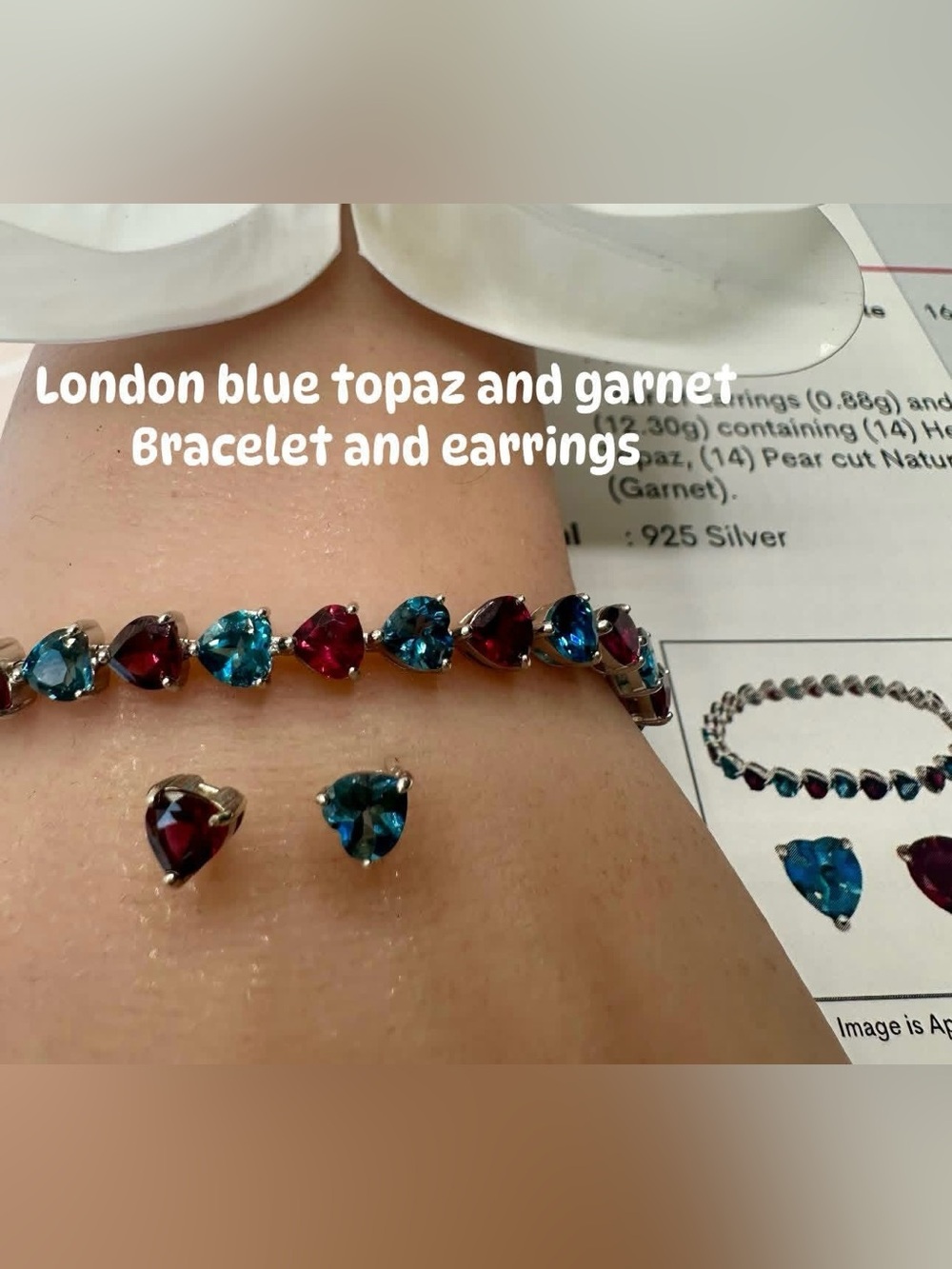 Authentic natural London blue topaz and red garnet inS925 settings